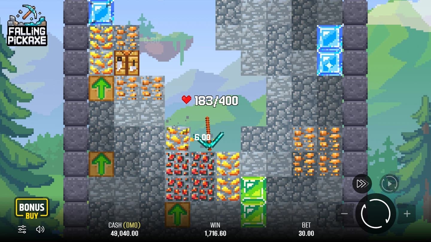 Falling Pickaxe mine with ores and durability